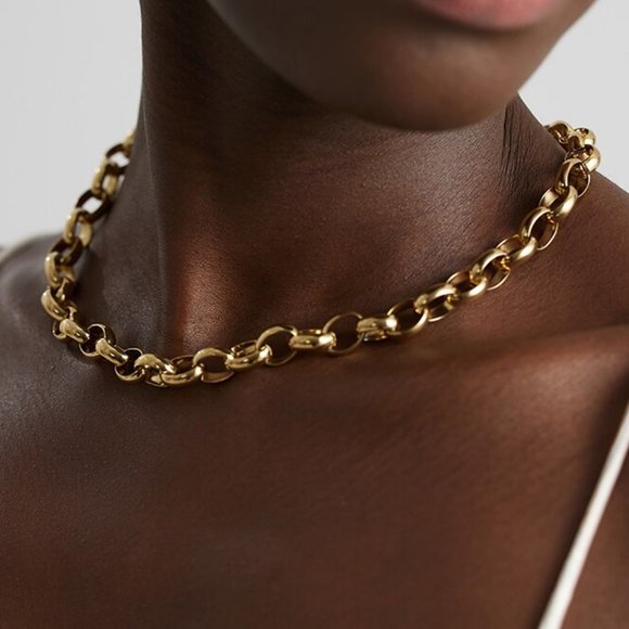 New 18K Gold Plated Oval Link Chain Necklace